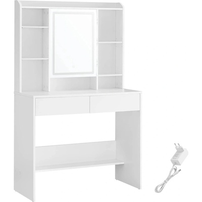 Songmics toaletný stolík Vasagle Berny 90 cm so zrkadlom a LED osvetlením biely