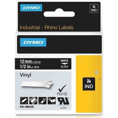 DYMO vinylová páska RHINO D1 12 mm x 5,5 m, bílá na černé, 1805435