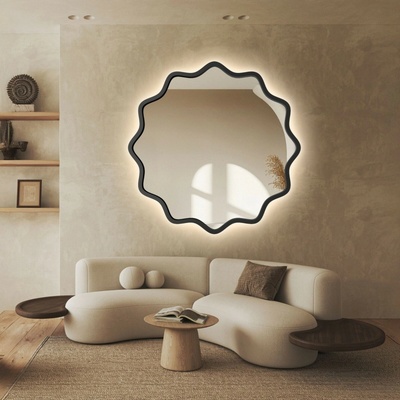 Alfaram Kruhové zrkadlo v vlnitom ráme z MDF s podsvietením – AQUARELLE NAYA LED 80