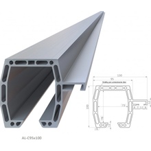 C profil 95x100mm, materiál EN AW-6060 T66, prírodný hliník bez povrchovej úpravy, dĺžka 2000mm, cena za kus