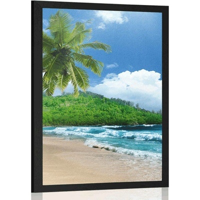 Plakát nádherná pláž na ostrově Seychely - 40x60 black