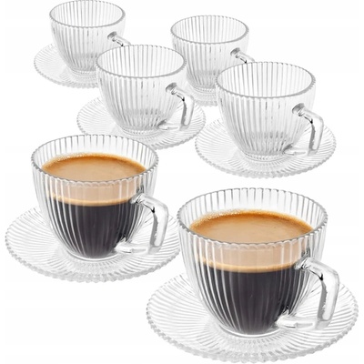 Altom Šálek s podšálkem Selena sada sklo drážkované 6 x 250 ml