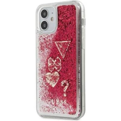 GUESS Liquid Glitter Charms Case - дизайнерски кейс с висока защита за iPhone 12 mini (червен)