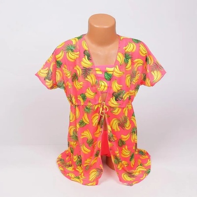 Детски бански с туника в цвят диня с картинки на банани