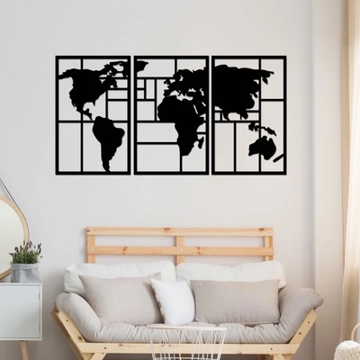 dřevo života Dřevěná mapa světa GEOMETRY Zvolte barvu dekoru: Černá, Velikost map: 90x48
