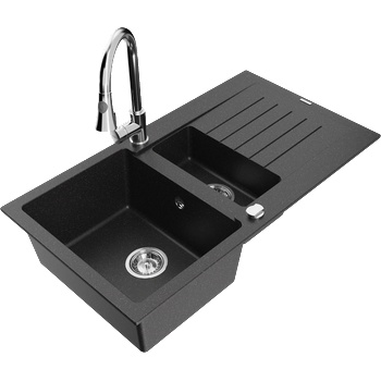 Mexen Matias гранитна мивка с 1, 5 камери с отцедник и кухненски смесител Elia, (6502-73-670101-00)
