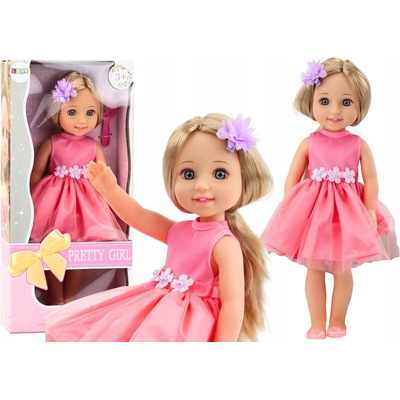 LEAN Toys Dlouhé vlasy pro panenky Růžové šaty Kartáč na vlasy 38cm