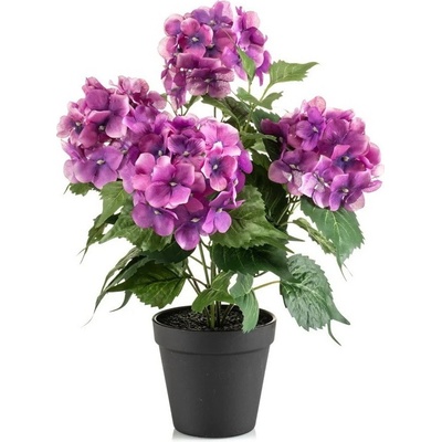 Umělá květina Hortenzie fuchsiová v květináči, 38cm