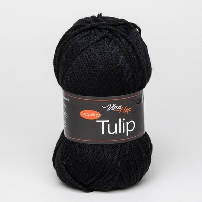 Vlna-Hep Pletací / háčkovací příze TULIP 4001 černá, jednobarevná, antipillingová, 100g/170m
