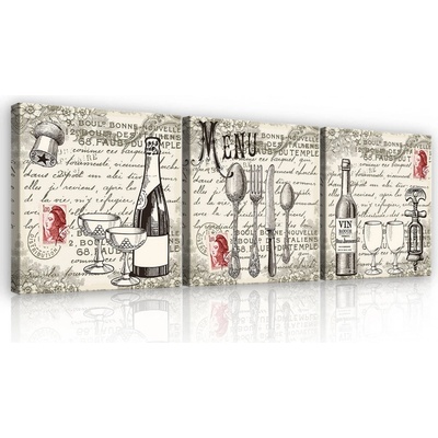 Postershop Obraz na plátně: Jídelní menu - set 3ks 25x25cm