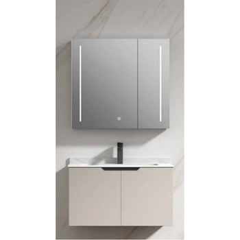 Image 1 of SANOTEHNIK К-КТ МЕБЕЛИ ЗА БАНЯ af080 ПВЦ ШКАФ С УМИВАЛНИК И ШКАФ ОГЛЕДАЛО led ОСВ 80см