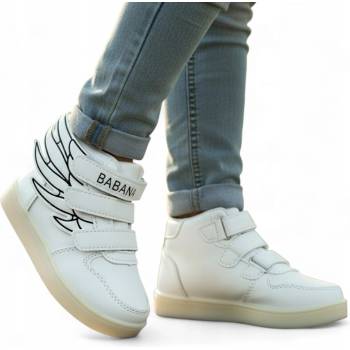 Módní dětské kotníkové Kotníkové Boty s křidélky suchý zip bílé