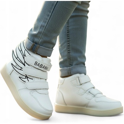 Módní dětské kotníkové Kotníkové Boty s křidélky suchý zip bílé