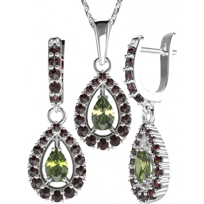 A-B Silver jewelry set Andromeda with Czech garnets and moldavite 20000053