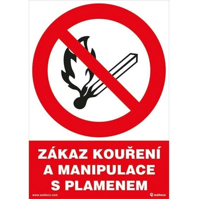 Zákaz kouření a manipulace s plamenem, Samolepka, formát A5, Samolepicí