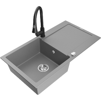 Mexen Leo мивка от гранит с 1 камера с отцедник и кухненски смесител Elia, сив - 6501-71-670101-70 (6501-71-670101-70)