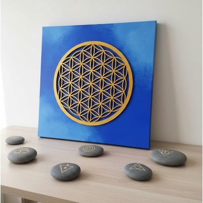 Mandala "Květ života" na plátně 60x60 cm - Modrá