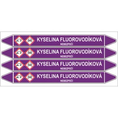 Značení potrubí, kyselina fluorovodíková,4 ks, 250 × 26 mm PZ 007016