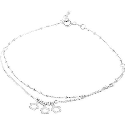 Šperky eshop Stříbrný náramek na nohu tři kvítky a kuličky dvojitý řetízek AC08.21 – Zbozi.Blesk.cz