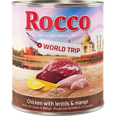 Rocco 6х800г World Trip: Индия Rocco, консервирана храна за кучета с пиле леща и манго