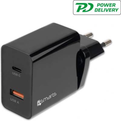 4smarts Travel Charger Set VoltPlug QC/PD 18W - захранване за ел. мрежа с USB-A изход и USB-C изход с адаптори за USA и UK стандарт (18W) (черен)