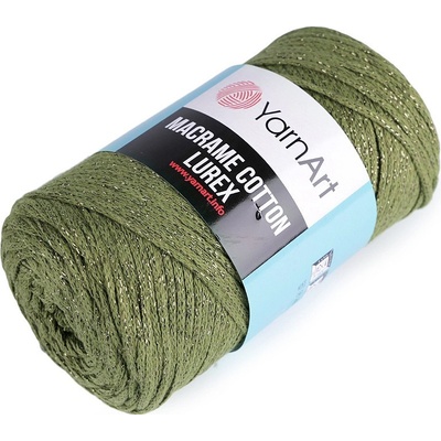 Prima-obchod Pletací příze Macrame Cotton lurex 250 g, barva 10 (741) zelená olivová zlatá