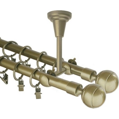 OK-GarnýžeCZ Garnýž kovová dvouřadá 16mm Paola double zlatá antik 420 cm do stropu / kroužky s žabkou