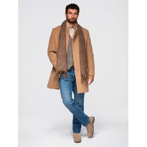 Ombre Clothing Мъжко палто с асиметрично закопчаване и висок вратовръзник - светло кафяво V4 OM-COWC-0141 Ombre Clothing Ombre Clothing | Kafyav | МЪЖЕ | S