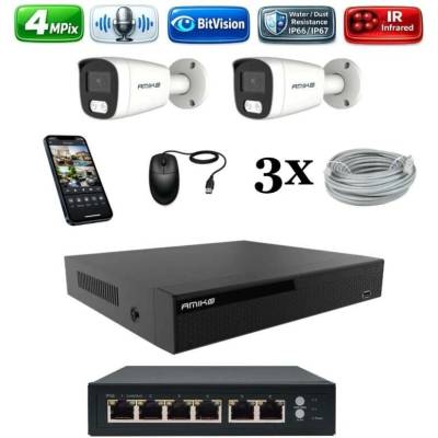 Amiko IP 2 kamerový set so switchom 4Mpix Tube 1401K2V2