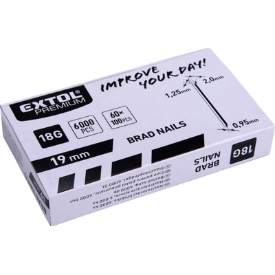 Extol Premium 8862611 hřebík nastřelovací, 6000ks, 19mm, 18G, typ F, hlava 2mm, 1,25x0,95mm
