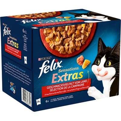 Felix Sensations Extras kapsičky 24 x 85 g hovězí, krůtí, kuře, jehněčí