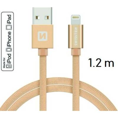 Swissten MFI licencovaný datový lightning kabel textile zlatý 1.2m / 2.0m Délka: 1,2m