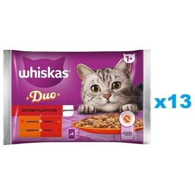WHISKAS Adult zostava klasického krmivo v kúskoch želé s hovädzím a hydinovým mäsom, jahňacinou a kačacou 52x85 g