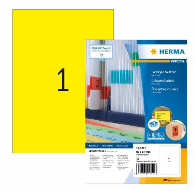 Етикети Herma Superprint 297х210mm, 100 листа, 100 броя, жълт (00635-А-ЖЪЛТ)