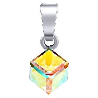SILVEGO Strieborný prívesok kocka so Swarovski Crystals Aurore Boreale VSW4841P6AB