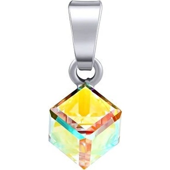 SILVEGO Strieborný prívesok kocka so Swarovski Crystals Aurore Boreale VSW4841P6AB