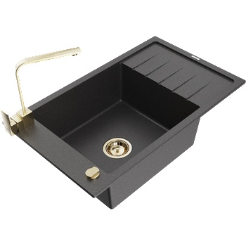 Mexen Elias гранитна кухненска мивка с 1 корито с отцедник и кухненски кран Rita, черно на точки - 6511-76-670300-50 (6511-76-670300-50)