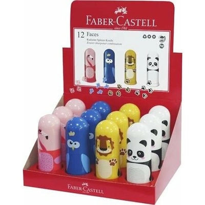 Strúhadlo, jednodierové, so zásobníkom, s gumou, displej, FABER CASTELL Faces, rôzne vzory