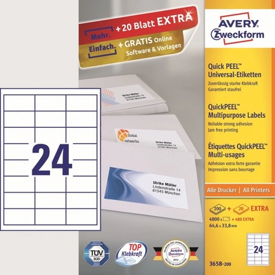 Avery Zweckform 200 listů, A4, bílé 3658-200