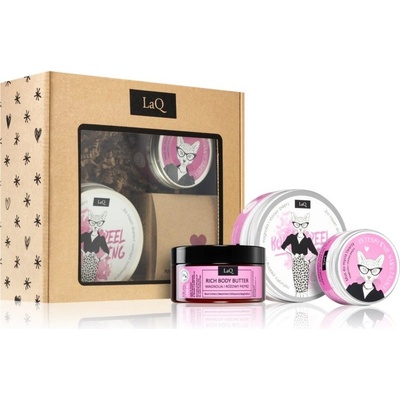 LaQ Kitten hĺbkovo hydratačné telové maslo 200 ml + cukrový telový peeling 200 ml + jemná čistiaca pena 100 ml darčeková sada