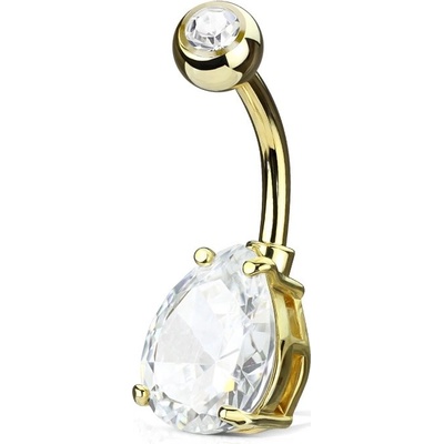 Šperky4U zlacený piercing do pupíku kapka čirý kámen WP01048-GDC