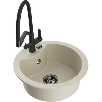 Mexen Diego гранитна мивка с 1 отделение и кухненски смесител Duo, бежов - 6512-69-671701-70-B (6512-69-671701-70-B)