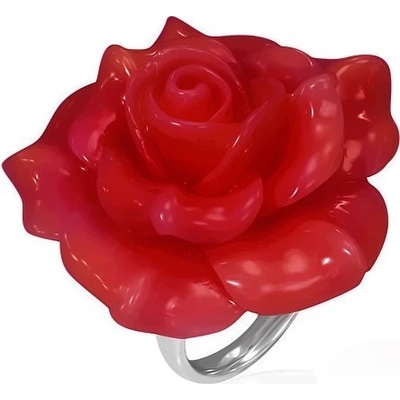 Šperky eshop ocelový prsten červená rozkvetlá růže živice B8.10