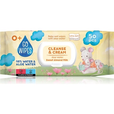 GoWipes Cleanse & Cream Sweet Almond Milk detské jemné vlhčené obrúsky s aloe vera 0+ 50 ks
