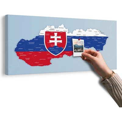 Obraz na korku mapa Slovenska se státním znakem a okolními státy - 120x60 wooden