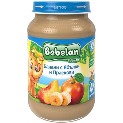 Bebelan Плодово пюре Bebelan Puree- Банани, ябълки и праскови, 190 g (18285)