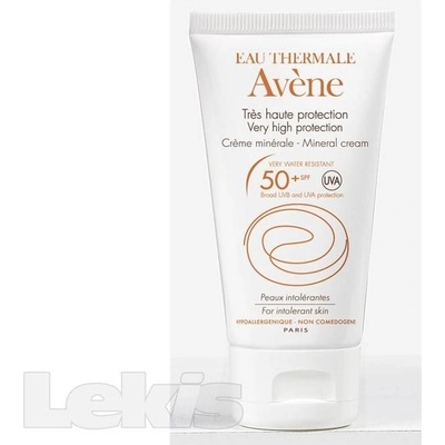 Avène Sun Mineral ochranný krém na obličej bez chemických filtrů a parfemace SPF50+ voděodolný 50 ml