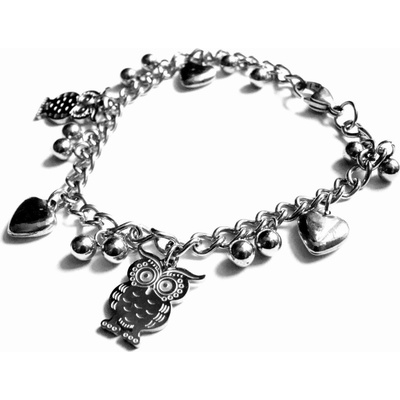 Steel Jewelry náramek s přívěsky sova srdce a kuličky z chirurgické oceli NR090116