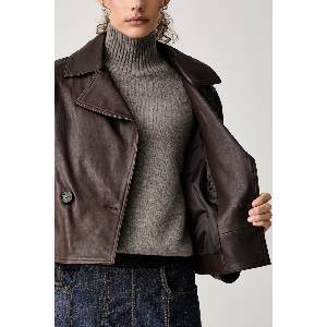 Max Mara къс шлифер дамски от кожа WKDFELINO (2625446051600)