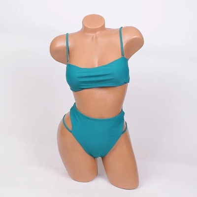 Тюркоазено-зелен бански - бюстие и бикина с висока талия